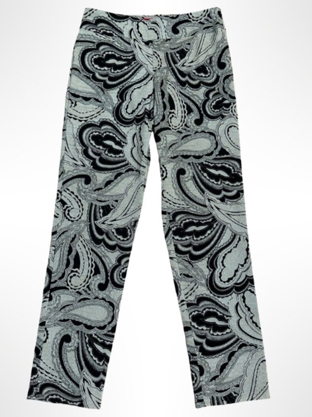 KRAZY LARRY Pull-On Ankle Pants Black White Paisley Print 4 NWOT - Picture 2 of 8